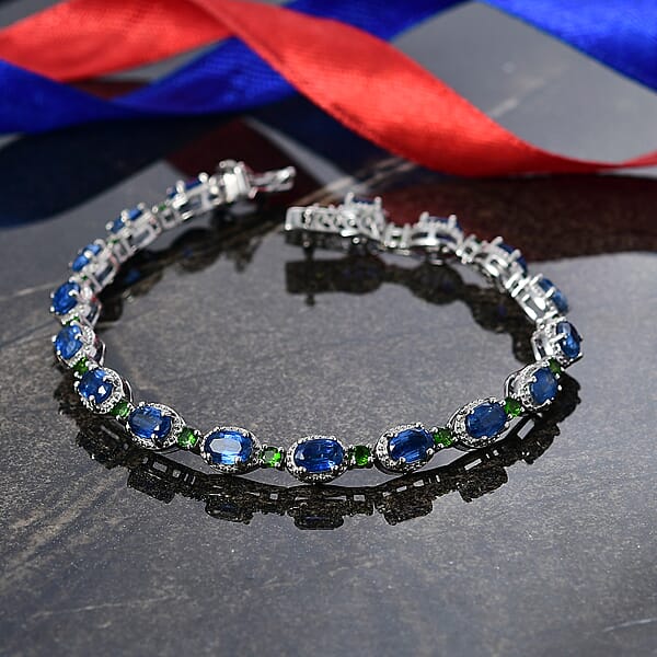 Shop Lc D'Joy Kashmir Kyanite And Chrome Diopside 11.00 Ctw Station Bracelet In Rhodium Over Sterling Silver (7.25 In)