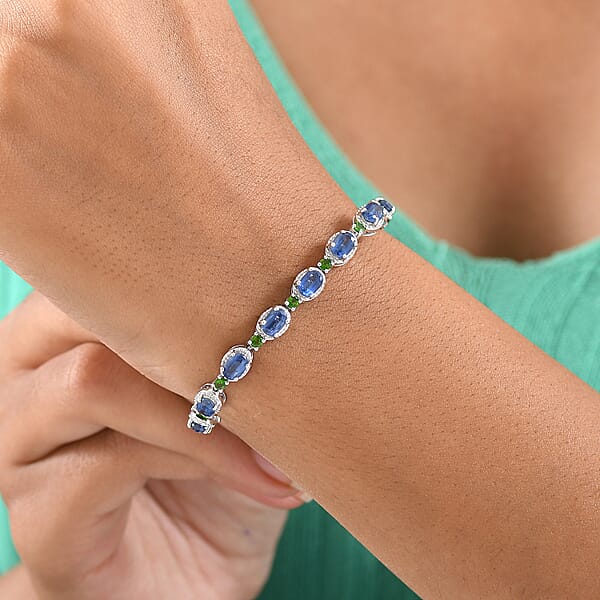 Shop Lc D'Joy Kashmir Kyanite And Chrome Diopside 11.00 Ctw Station Bracelet In Rhodium Over Sterling Silver (7.25 In)