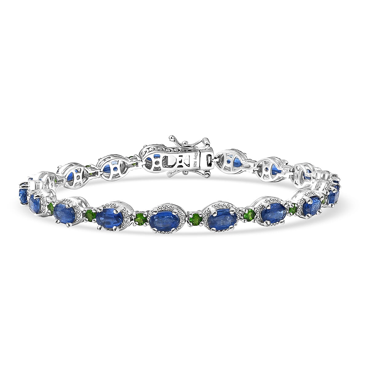 shop lc D'Joy Kashmir Kyanite and Chrome Diopside 11.00 ctw Station Bracelet in Rhodium Over Sterling Silver (7.25 In)