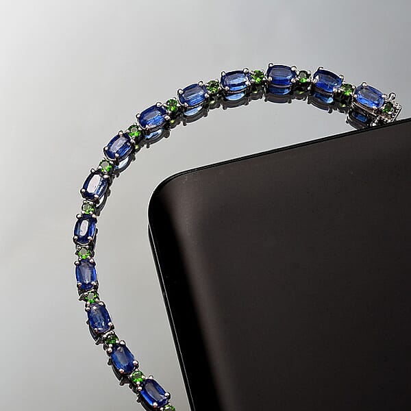 Shop Lc D'Joy Kashmir Kyanite And Chrome Diopside 14.50 Ctw Water Bubbles Bracelet In Rhodium Over Sterling Silver (7.25 In)