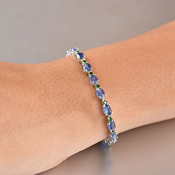 Shop Lc D'Joy Kashmir Kyanite And Chrome Diopside 14.50 Ctw Water Bubbles Bracelet In Rhodium Over Sterling Silver (7.25 In)