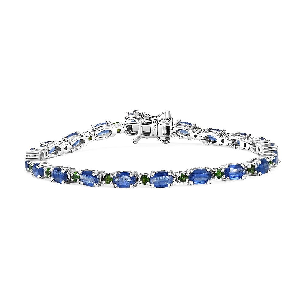 shop lc D'Joy Kashmir Kyanite and Chrome Diopside 14.50 ctw Water Bubbles Bracelet in Rhodium Over Sterling Silver (7.25 In)
