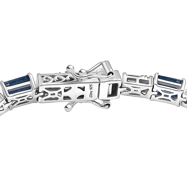 Shop Lc D'Joy Kashmir Kyanite And Moissanite 10.70 Ctw Linear Luxe Bracelet In Rhodium Over Sterling Silver (7.25 In)