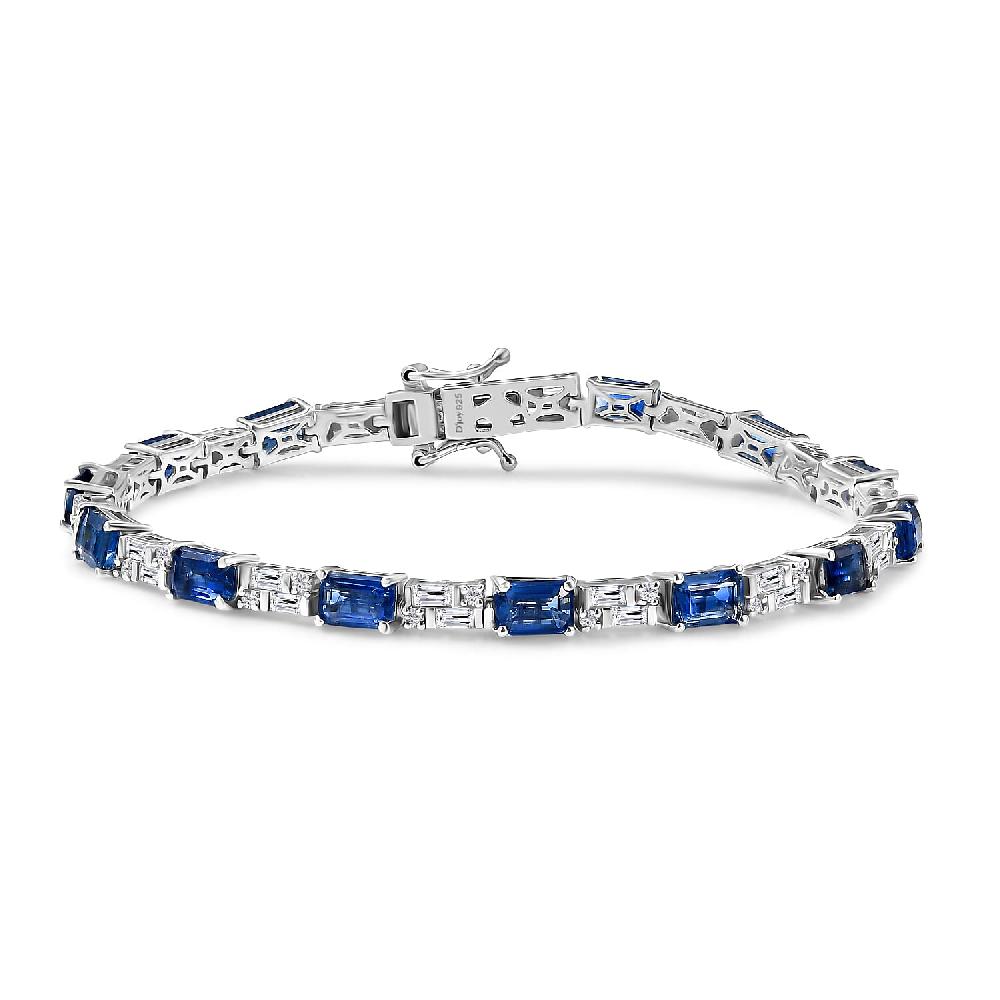 shop lc D'Joy Kashmir Kyanite and Moissanite 10.70 ctw Linear Luxe Bracelet in Rhodium Over Sterling Silver (7.25 In)