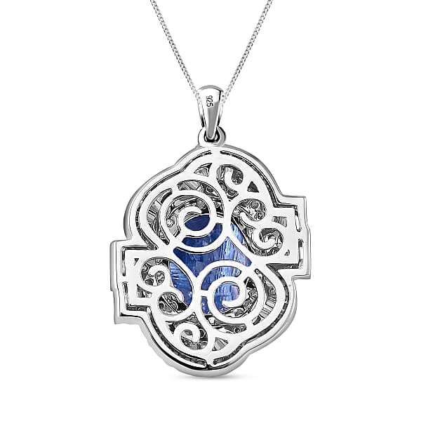 Shop Lc D'Joy Kashmir Kyanite And Moissanite 5.00 Ctw Swirl Halo Pendant Necklace In Rhodium Over Sterling Silver 20 Inches