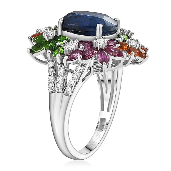 Shop Lc D'Joy Kashmir Kyanite And Multi Gemstone 7.40 Ctw Mystic Garden Ring In Rhodium Over Sterling Silver