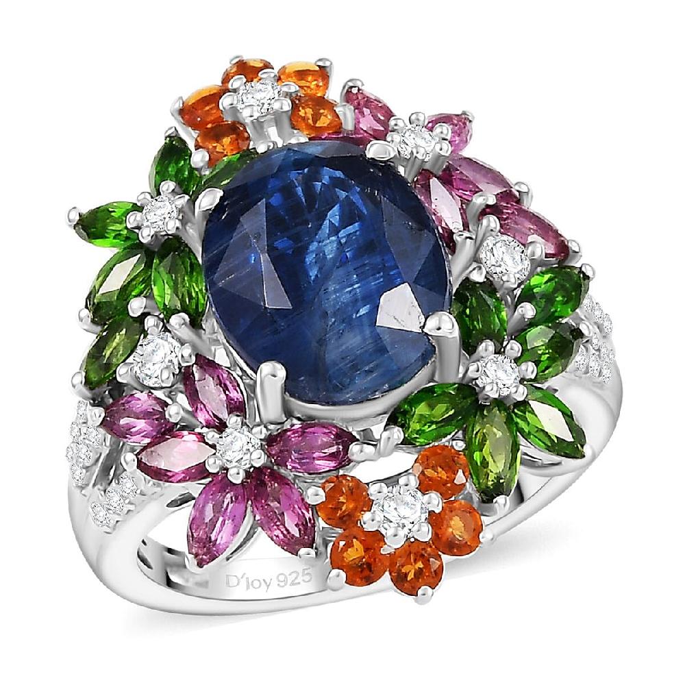 shop lc D'Joy Kashmir Kyanite and Multi Gemstone 7.40 ctw Mystic Garden Ring in Rhodium Over Sterling Silver