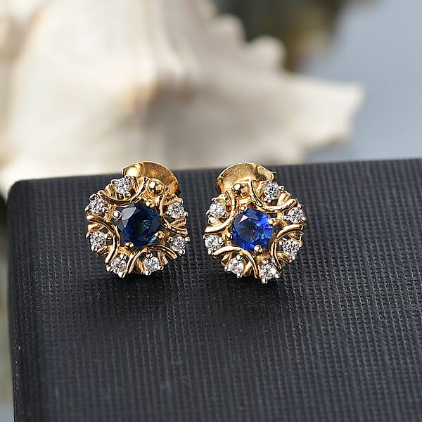 Shop Lc D'Joy Kashmir Kyanite And White Zircon 1.00 Ctw Earrings In 18K Vermeil Yellow Gold Over Sterling Silver