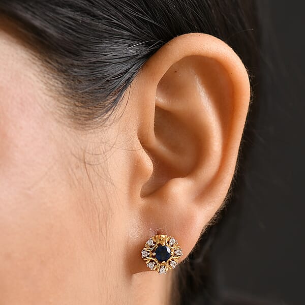 Shop Lc D'Joy Kashmir Kyanite And White Zircon 1.00 Ctw Earrings In 18K Vermeil Yellow Gold Over Sterling Silver