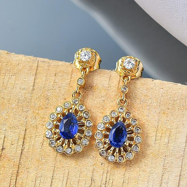 Shop Lc D'Joy Kashmir Kyanite And White Zircon 1.50 Ctw Dangling Earrings In 18K Vermeil YG Over Sterling Silver