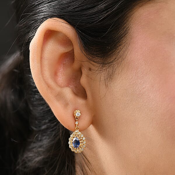 Shop Lc D'Joy Kashmir Kyanite And White Zircon 1.50 Ctw Dangling Earrings In 18K Vermeil YG Over Sterling Silver