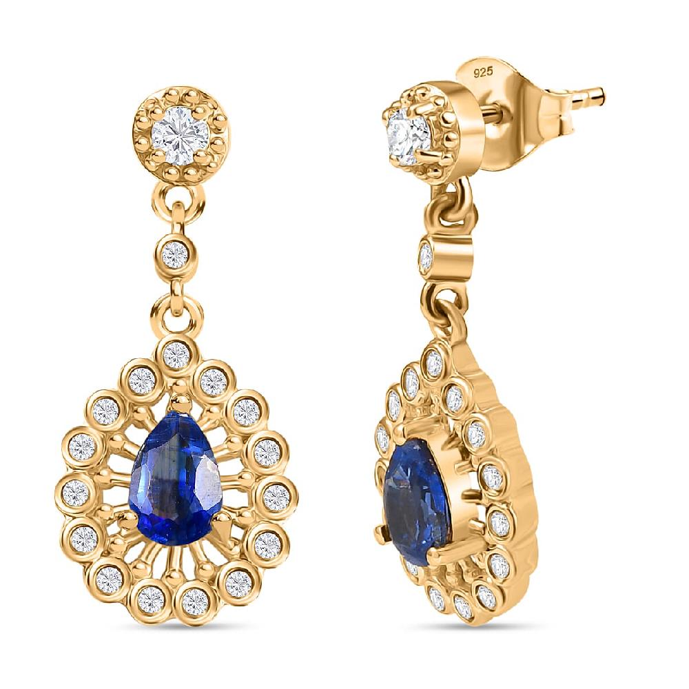 shop lc D'Joy Kashmir Kyanite and White Zircon 1.50 ctw Dangling Earrings in 18K Vermeil YG Over Sterling Silver
