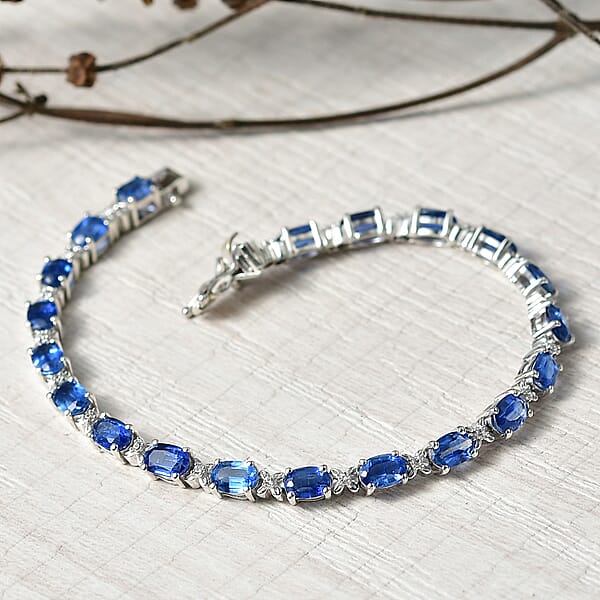 Shop Lc D’Joy Kashmir Kyanite And White Zircon 12.85 Ctw Four Leaf Clover Bracelet In Rhodium Over Sterling Silv (7.25 In)