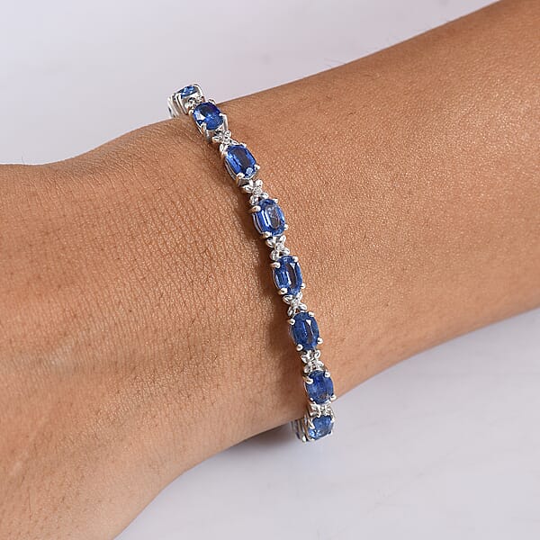 Shop Lc D’Joy Kashmir Kyanite And White Zircon 12.85 Ctw Four Leaf Clover Bracelet In Rhodium Over Sterling Silv (7.25 In)