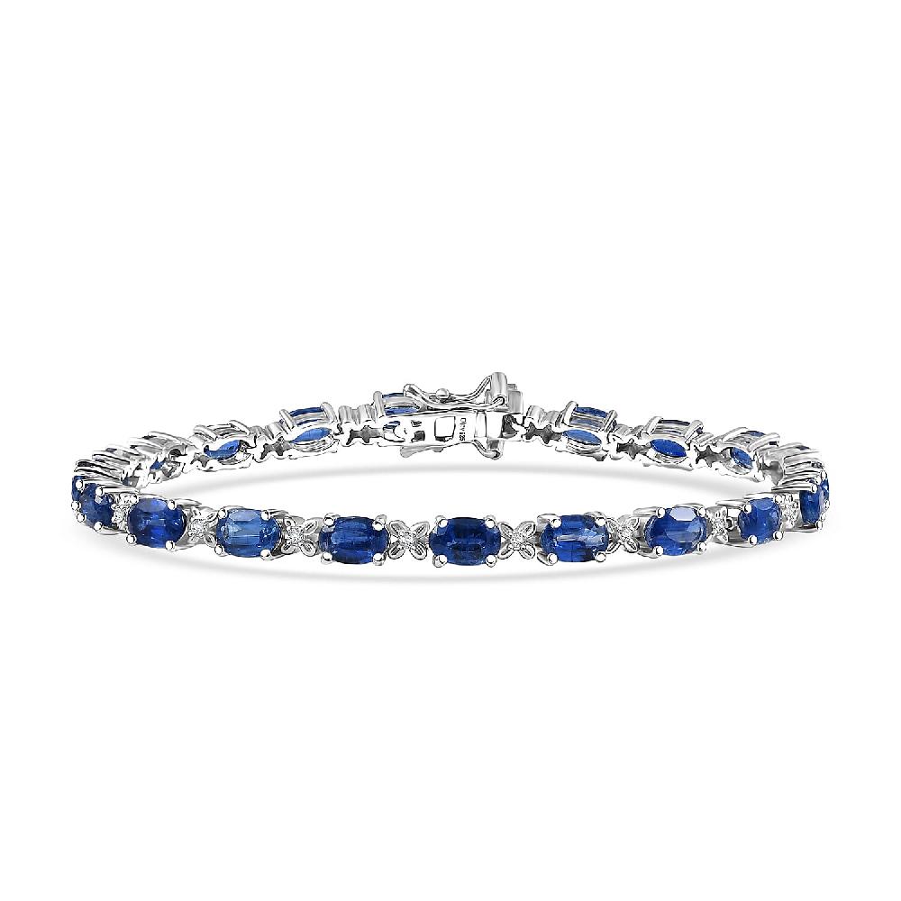 shop lc D’Joy Kashmir Kyanite and White Zircon 12.85 ctw Four Leaf Clover Bracelet in Rhodium Over Sterling Silv (7.25 In)