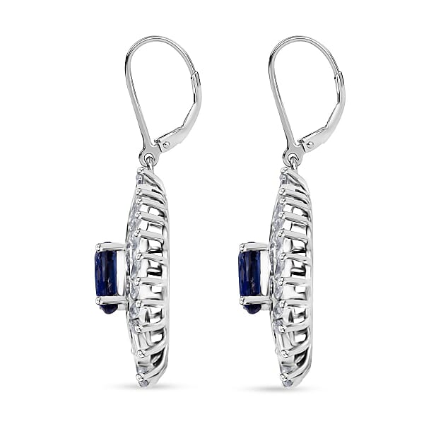 Shop Lc D'Joy Kashmir Kyanite And White Zircon 6.60 Ctw Twilight Crest Earrings In Rhodium Over Sterling Silver