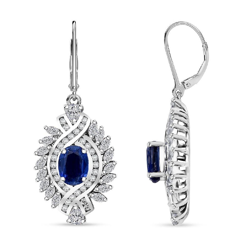 shop lc D'Joy Kashmir Kyanite and White Zircon 6.60 ctw Twilight Crest Earrings in Rhodium Over Sterling Silver