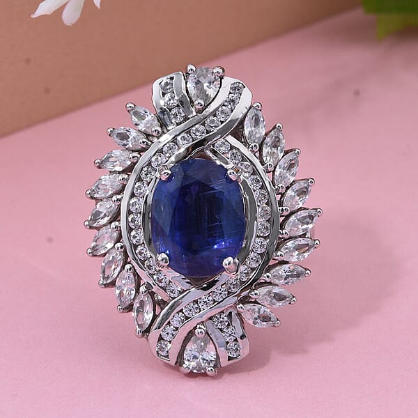 Shop Lc D'Joy Kashmir Kyanite And White Zircon 7.75 Ctw Twilight Crest Ring In Rhodium Over Sterling Silver