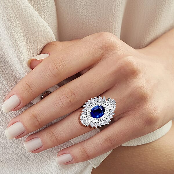 Shop Lc D'Joy Kashmir Kyanite And White Zircon 7.75 Ctw Twilight Crest Ring In Rhodium Over Sterling Silver