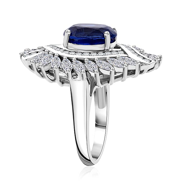 Shop Lc D'Joy Kashmir Kyanite And White Zircon 7.75 Ctw Twilight Crest Ring In Rhodium Over Sterling Silver
