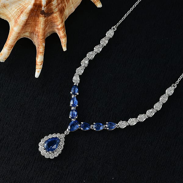 Shop Lc D'Joy Kashmir Kyanite And White Zircon 7.85 Ctw Celestial Majesty Necklace In Rhodium Over Sterling Silver 18 Inches