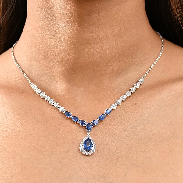 Shop Lc D'Joy Kashmir Kyanite And White Zircon 7.85 Ctw Celestial Majesty Necklace In Rhodium Over Sterling Silver 18 Inches