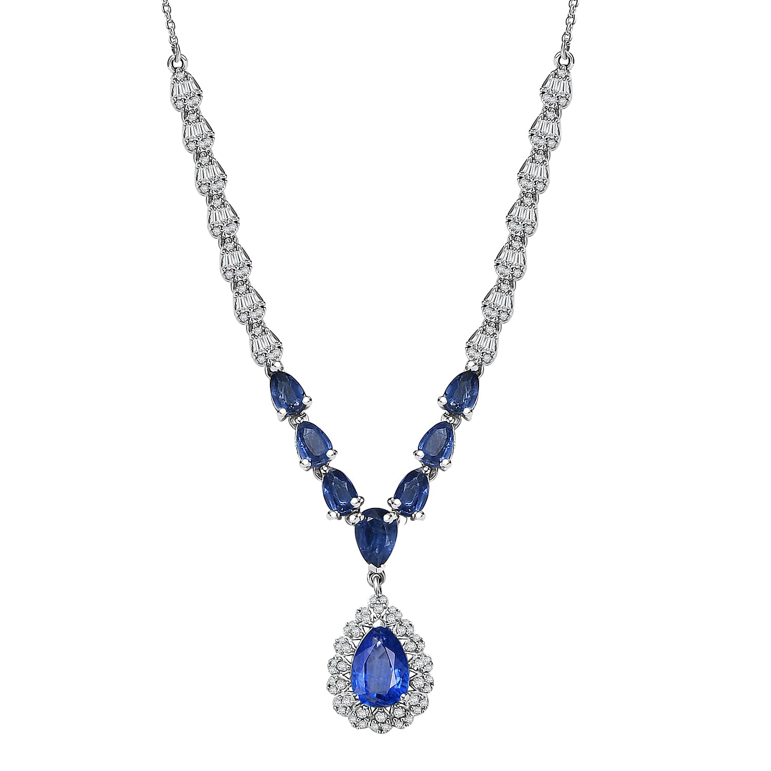 shop lc D'Joy Kashmir Kyanite and White Zircon 7.85 ctw Celestial Majesty Necklace in Rhodium Over Sterling Silver 18 Inches