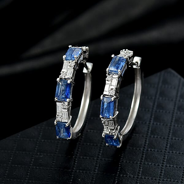 Shop Lc D'Joy Kashmir Kyanite Moissanite Linear Luxe Earrings In Rhodium Over Sterling Silver 4.80 Ctw