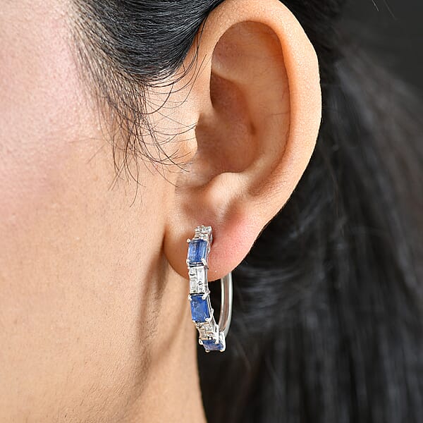 Shop Lc D'Joy Kashmir Kyanite Moissanite Linear Luxe Earrings In Rhodium Over Sterling Silver 4.80 Ctw
