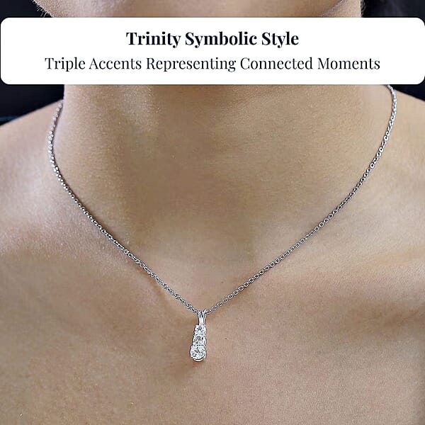 Shop Lc D'Joy Lab Created White Sapphire 1.20 Ctw Trinity Pendant In Sterling Silver With Stainless Steel Necklace 20 Inches