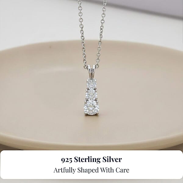 Shop Lc D'Joy Lab Created White Sapphire 1.20 Ctw Trinity Pendant In Sterling Silver With Stainless Steel Necklace 20 Inches
