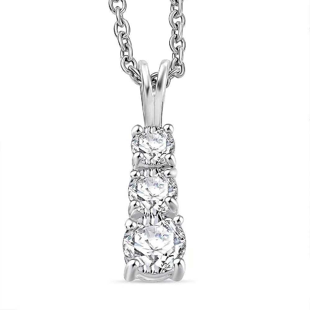 shop lc D'Joy Lab Created White Sapphire 1.20 ctw Trinity Pendant in Sterling Silver with Stainless Steel Necklace 20 Inches