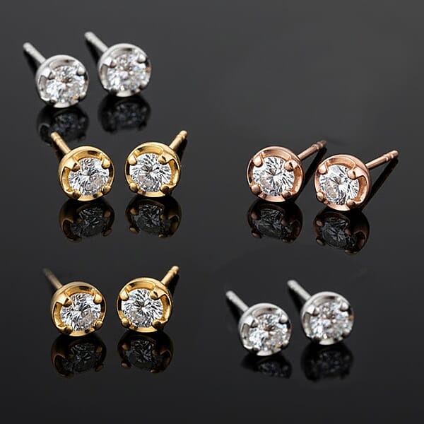 Shop Lc D'Joy Lab Grown Diamond I2 1.00 Ctw Set Of 5 Solitaire Stud Earrings In 18K Vermeil Yellow Rose Gold And Platinum Over Sterling Silver