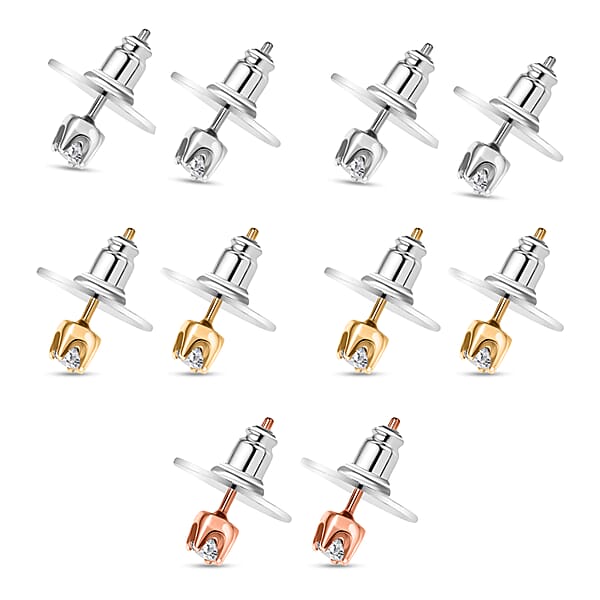 Shop Lc D'Joy Lab Grown Diamond I2 1.00 Ctw Set Of 5 Solitaire Stud Earrings In 18K Vermeil Yellow Rose Gold And Platinum Over Sterling Silver