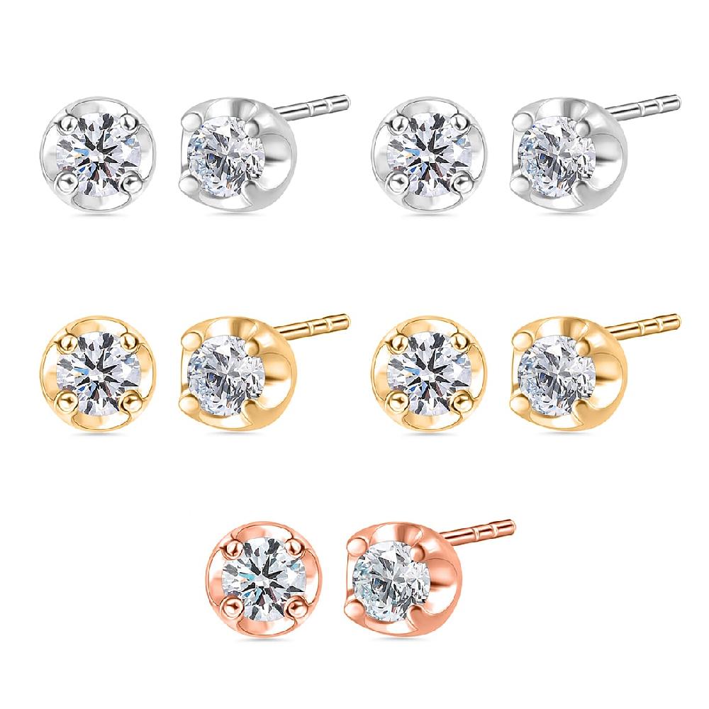 shop lc D'Joy Lab Grown Diamond I2 1.00 ctw Set of 5 Solitaire Stud Earrings in 18K Vermeil Yellow Rose Gold and Platinum Over Sterling Silver