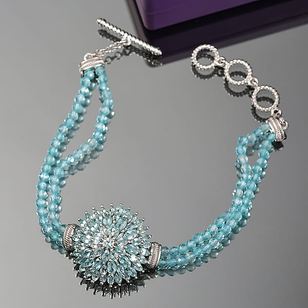Shop Lc D'Joy Lagoon Apatite 31.00 Ctw Chrysanthemum Flower Bracelet In Rhodium Over Sterling (6.50-8.0In)