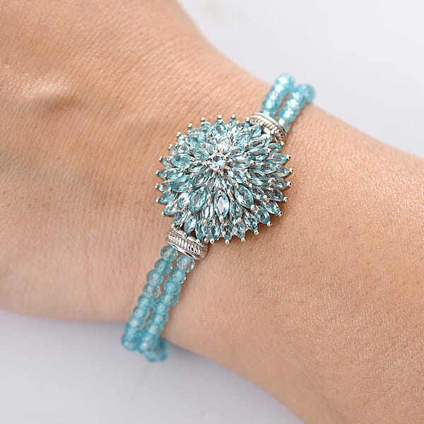 Shop Lc D'Joy Lagoon Apatite 31.00 Ctw Chrysanthemum Flower Bracelet In Rhodium Over Sterling (6.50-8.0In)