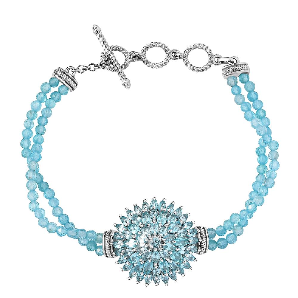 shop lc D'Joy Lagoon Apatite 31.00 ctw Chrysanthemum Flower Bracelet in Rhodium Over Sterling (6.50-8.0In)