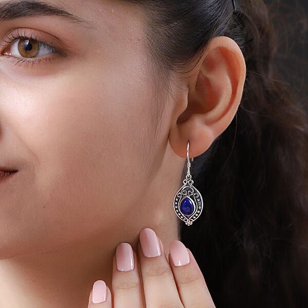 Shop Lc D'Joy Lapis Lazuli Dangle Earrings In Sterling Silver 5.50 Ctw