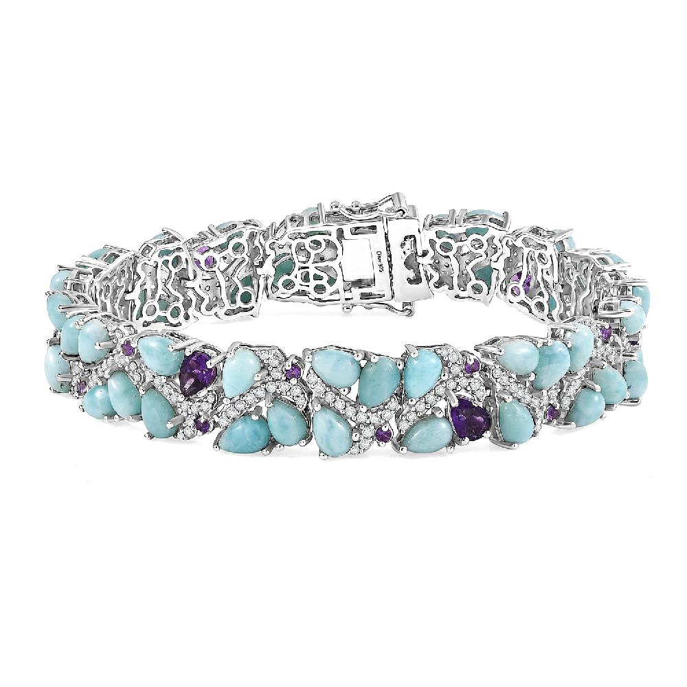 shop lc D'Joy Larimar and Multi Gemstone 31.00 ctw Sea Waves Bracelet in Rhodium Over Sterling Silver (7.25 In)