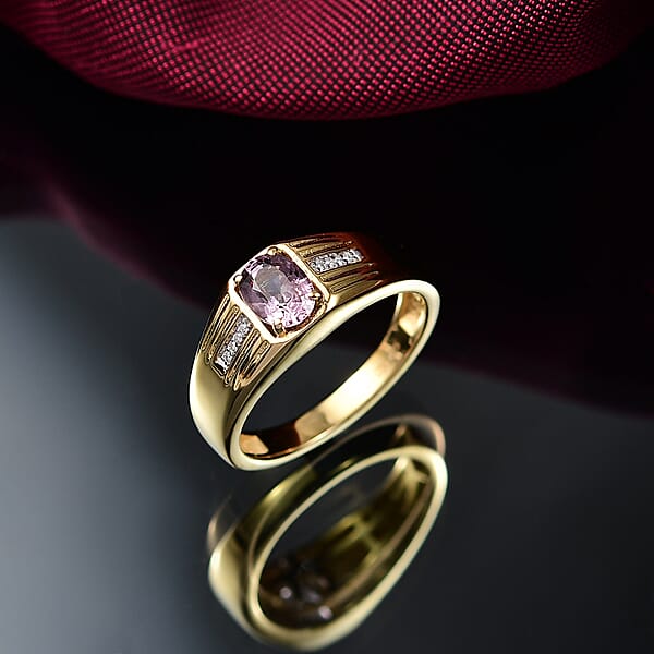 Shop Lc D'Joy Lavender Spinel Moissanite Men's Ring In 18K Vermeil YG Over Sterling Silver 1.00 Ctw