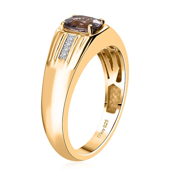 Shop Lc D'Joy Lavender Spinel Moissanite Men's Ring In 18K Vermeil YG Over Sterling Silver 1.00 Ctw