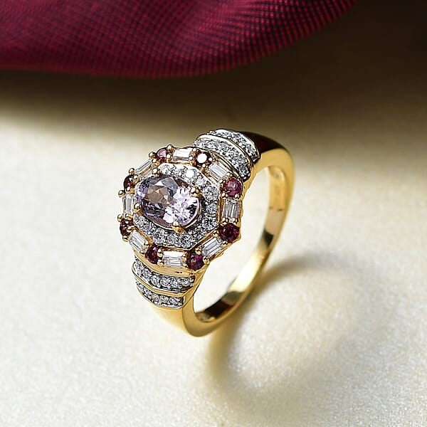 Shop Lc D'Joy Lavender Spinel Multi Gemstone Art Deco Ring In 18K Vermeil YG Over Sterling Silver 1.80 Ctw