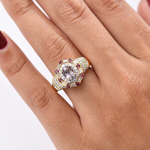 Shop Lc D'Joy Lavender Spinel Multi Gemstone Art Deco Ring In 18K Vermeil YG Over Sterling Silver 1.80 Ctw