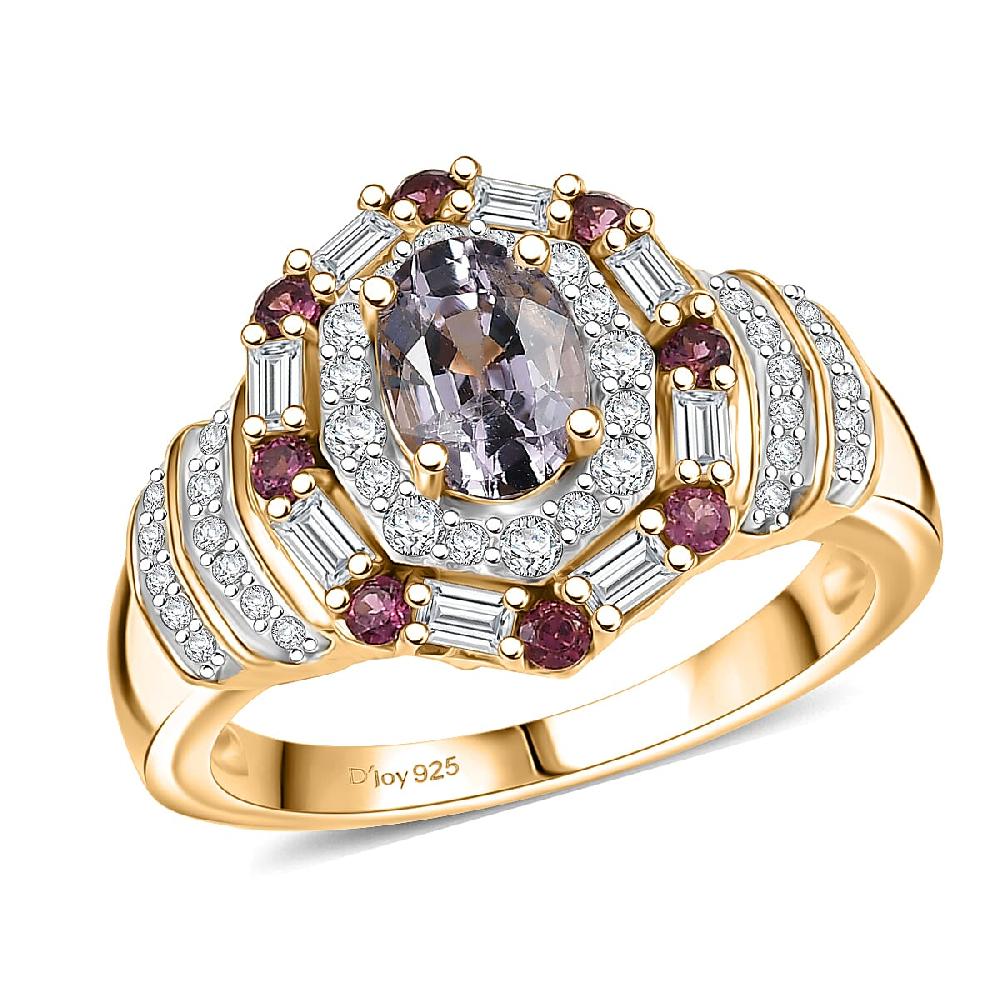 shop lc D'Joy Lavender Spinel Multi Gemstone Art Deco Ring in 18K Vermeil YG Over Sterling Silver 1.80 ctw