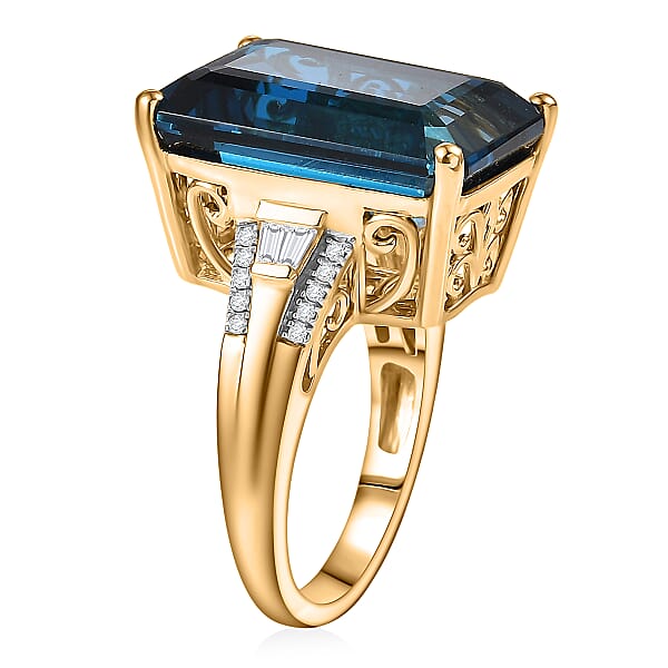 Shop Lc D'Joy London Blue Topaz And Moissanite 21.60 Ctw Midnight Elegance Ring In 18K Vermeil Yellow Gold Over Sterling Silver