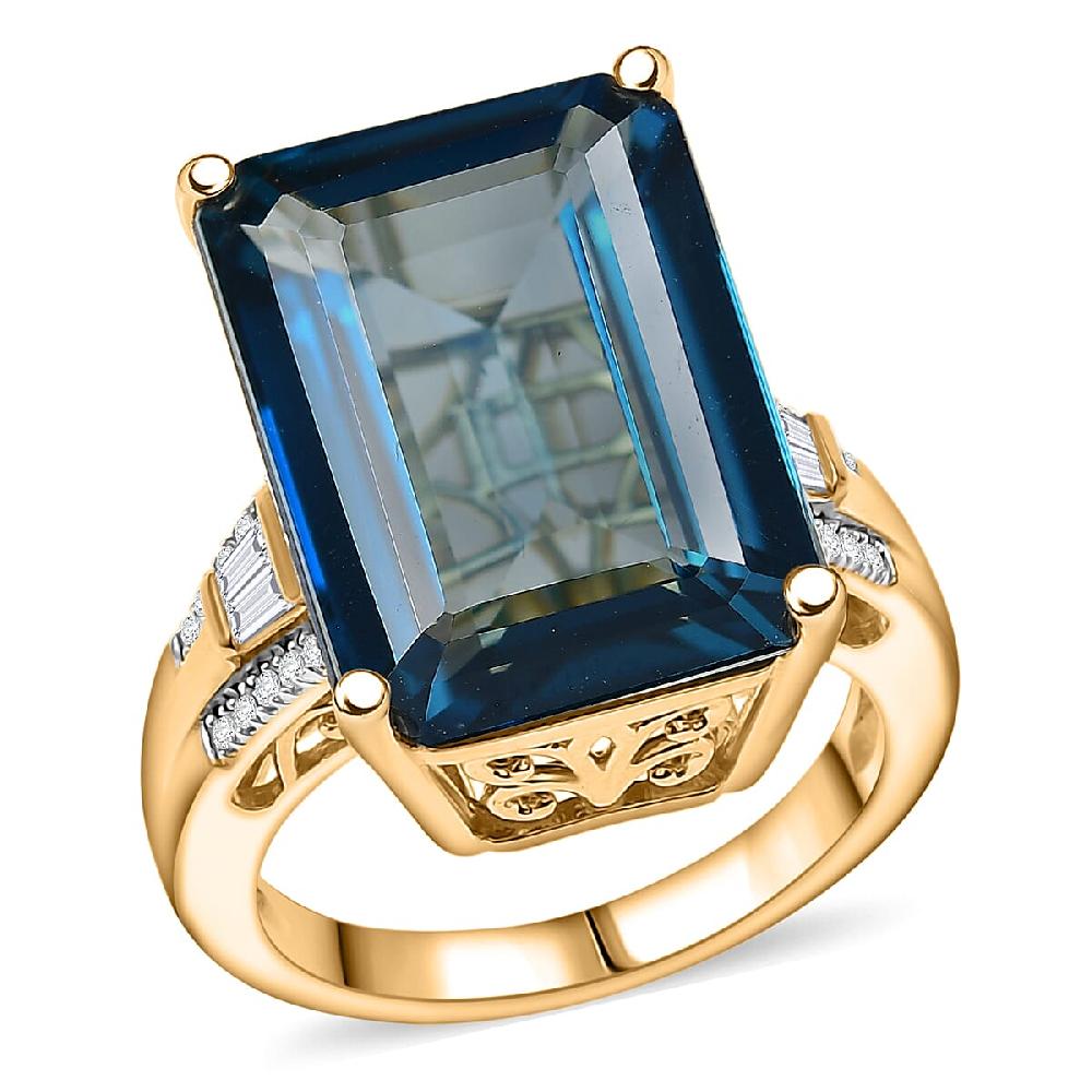 shop lc D'Joy London Blue Topaz and Moissanite 21.60 ctw Midnight Elegance Ring in 18K Vermeil Yellow Gold Over Sterling Silver