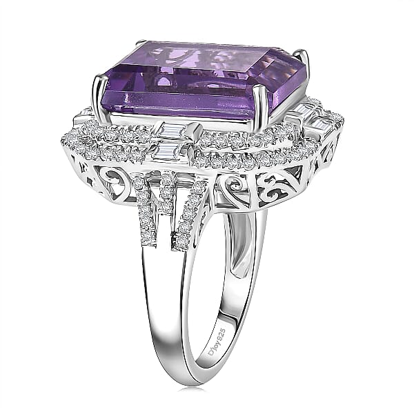 Shop Lc D'Joy Lusaka Amethyst And Moissanite 13.30 Ctw Crowned Oracle Ring In Rhodium Over Sterling Silver
