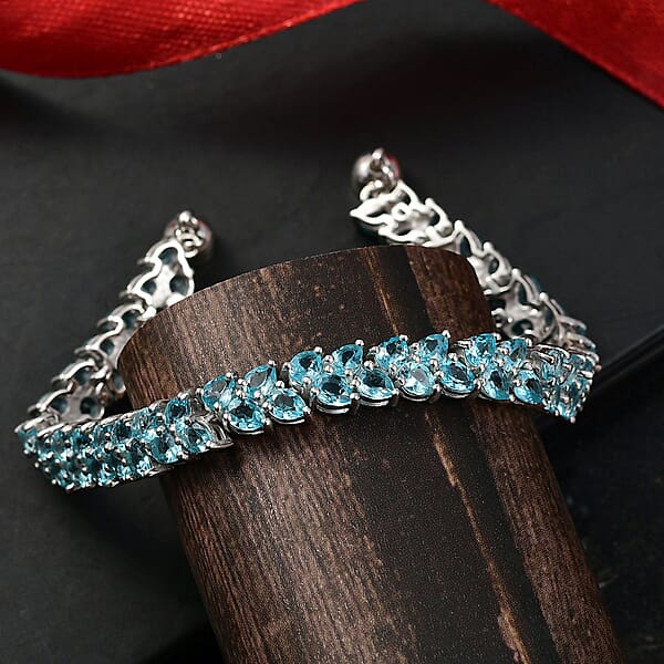 Shop Lc D'Joy Madagascar Blue Apatite Bracelet In Rhodium Over Sterling Silver 11.10 Ctw (7.25 Inches)