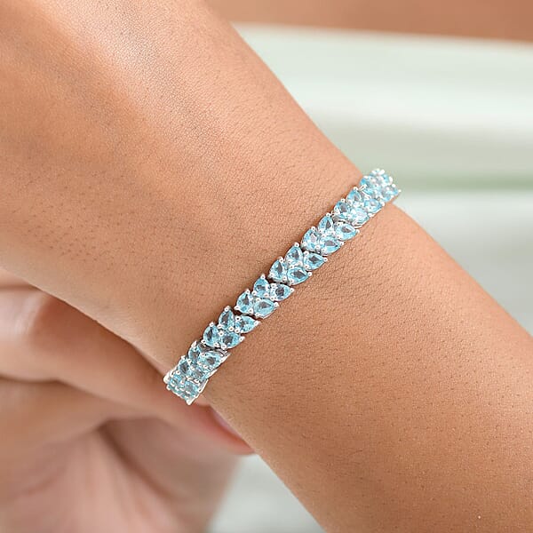 Shop Lc D'Joy Madagascar Blue Apatite Bracelet In Rhodium Over Sterling Silver 11.10 Ctw (7.25 Inches)